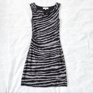 Loft Cowl Neck Zebra Print Side Shirred Dress